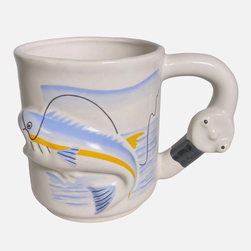 Vintage‎ 3D Fish Fishing Rod Reel Mug Fisherman Coffee Cup by Emson